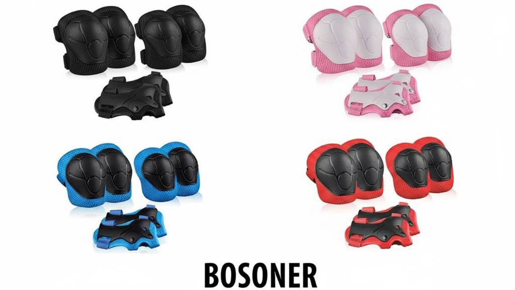 BOSONER knee and elbow pads showing adjustable straps and padded construction