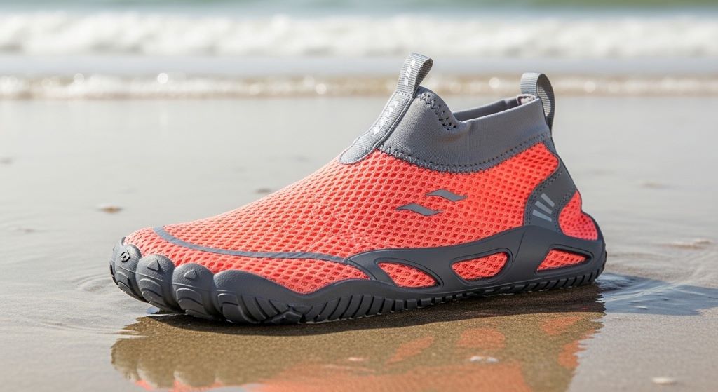 Lightweight surf shoes with flexible sole and secure fit for women's water sports