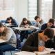 Boston college student studying after final exams