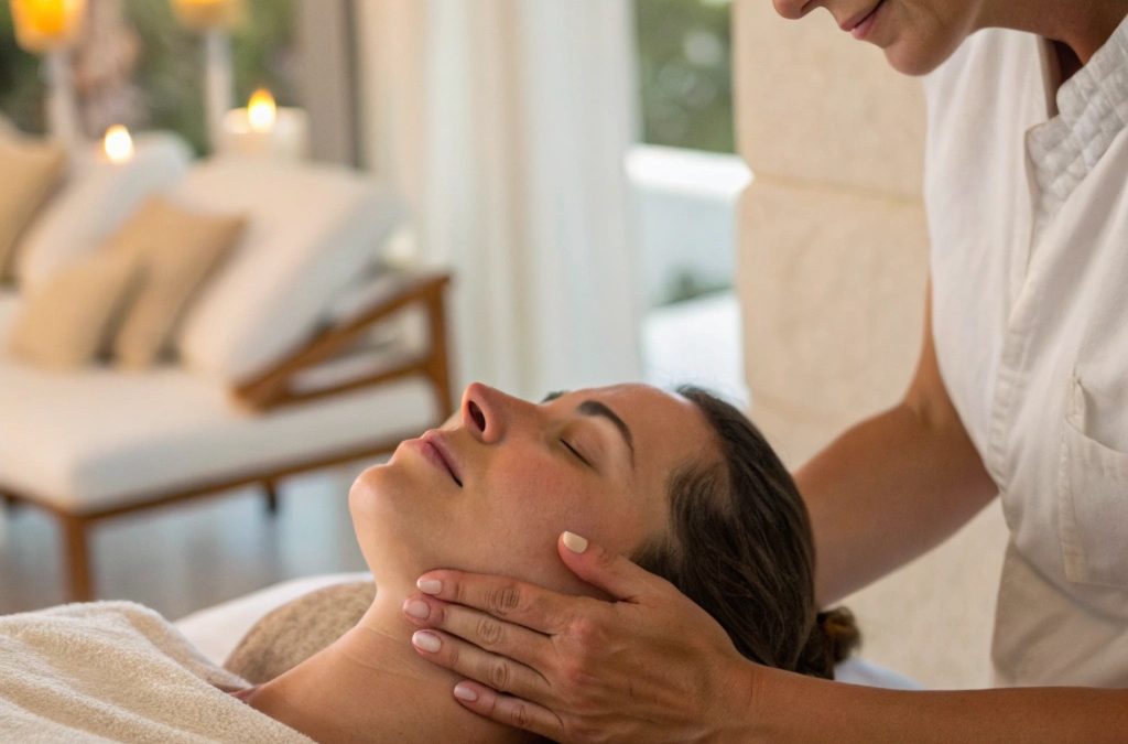 Cold Stone Facial Massage narrows blood vessels to quickly drain fluid, reduce puffiness, and soothe inflammation for a instantly sculpted, refreshed face.