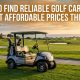 A modern electric golf cart parked on a sunny green golf course.