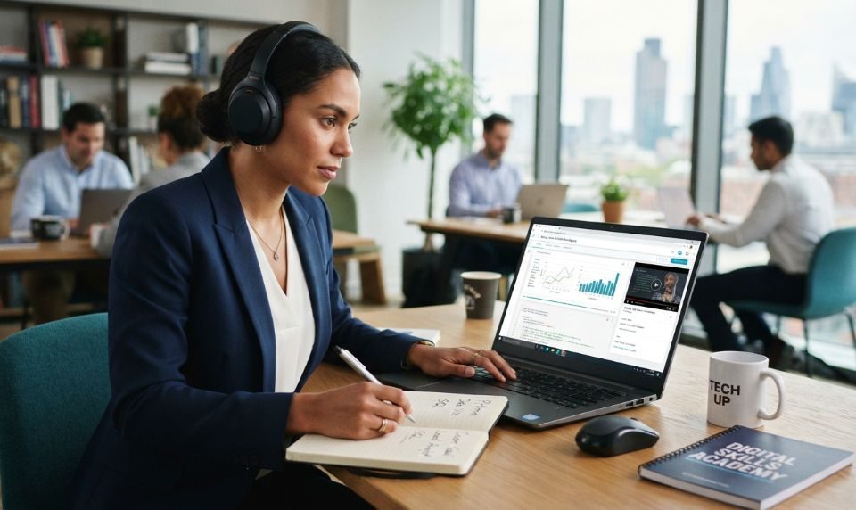 Professional developing digital skills for career advancement