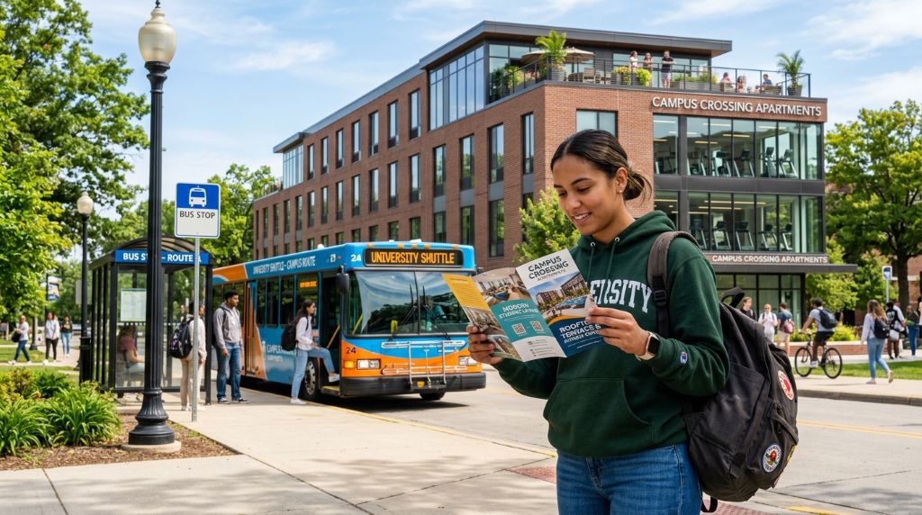 Student comparing rental apartments near a university or college in the Southeast based on location and monthly rent