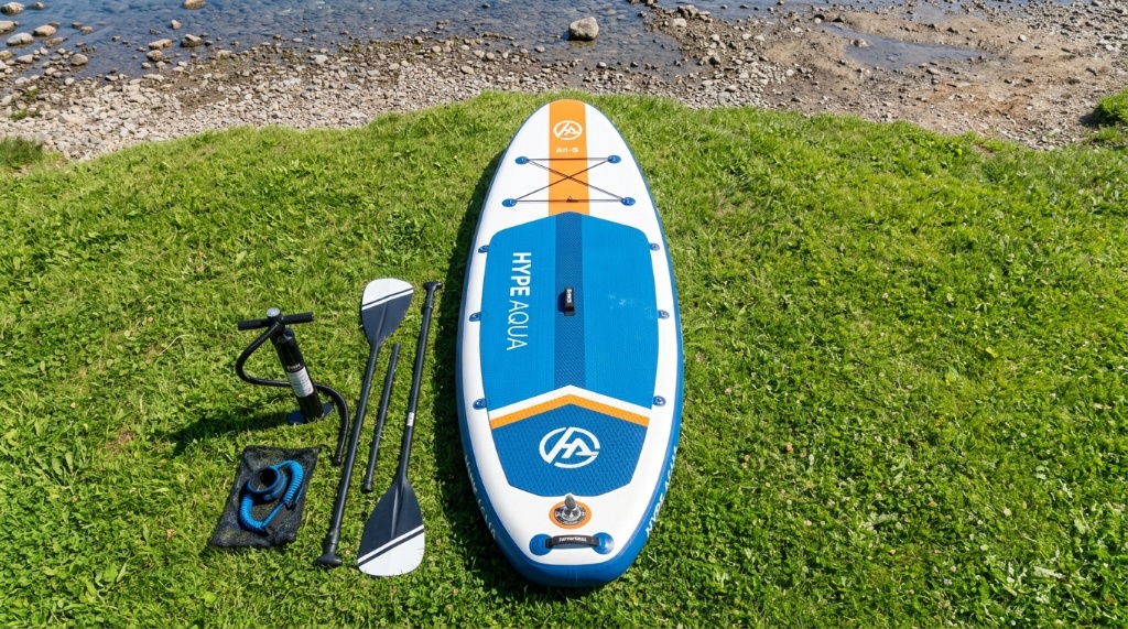 Hands attaching a pump hose to a paddle board valve.